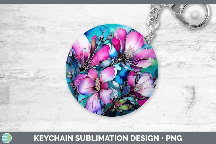 Neon Flowers Magnolia Keychain Sublimation Keyring Designs
