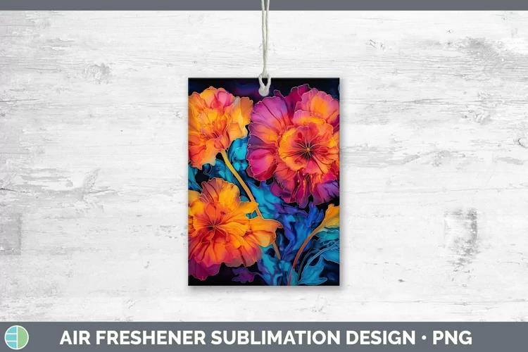 Neon Flowers Marigold Air Freshener Sublimation Car Freshene