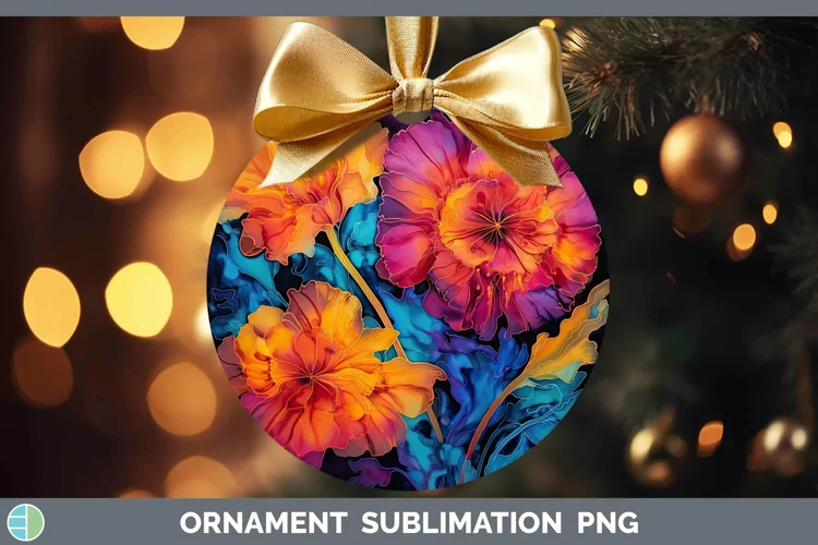 Neon Flowers Marigold Ornament Sublimation Bauble Designs