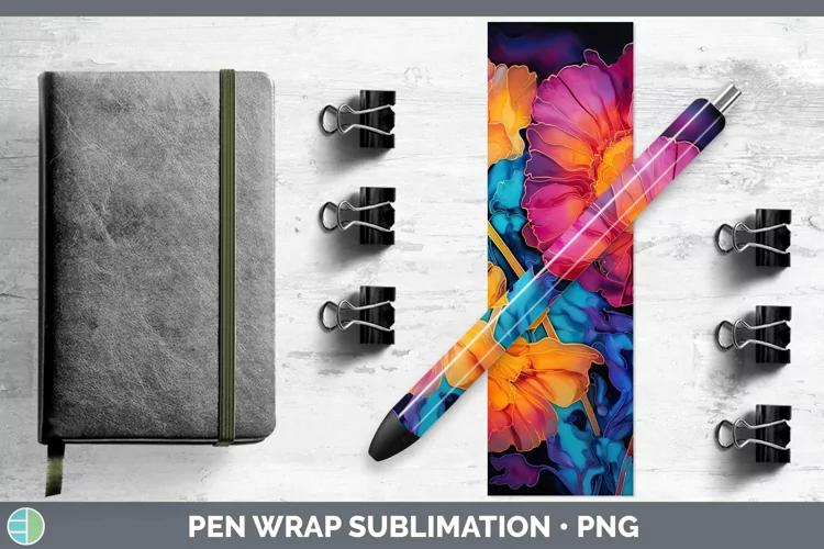 Neon Flowers Marigold Pen Wrap Sublimation Epoxy Pen Designs