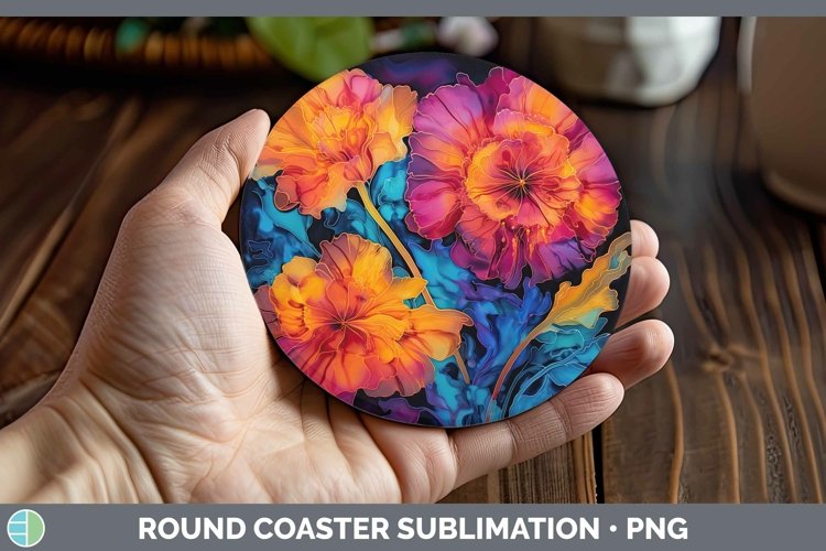 GorgeousNeon Flowers Round Coaster design.