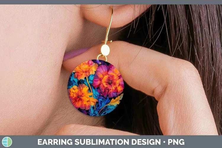 Neon Flowers Marigold Round Earrings Sublimation Earrings De