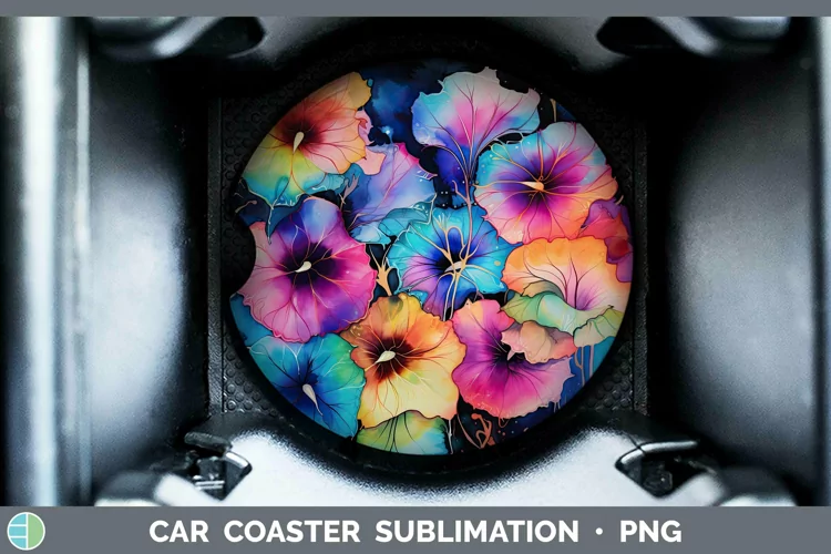 Neon Flowers Morning Glory Car Coaster Sublimation Coaster D