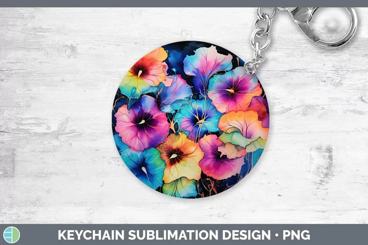 Neon Flowers Morning Glory Keychain Sublimation Keyring Desi