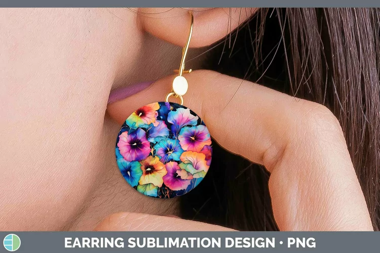 Neon Flowers Morning Glory Round Earrings Sublimation Earrin