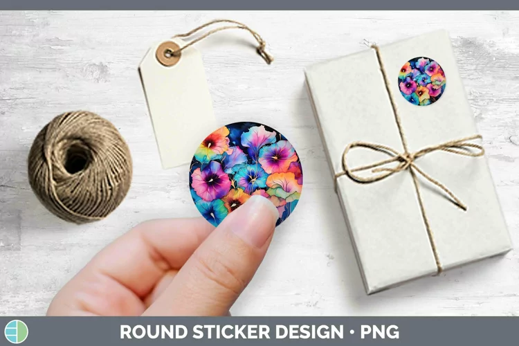 Neon Flowers Morning Glory Stickers | Round Labels Designs