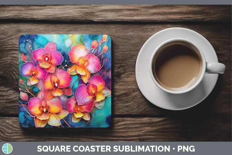 Neon Flowers Orchid Square Coaster Sublimation Coaster Desig
