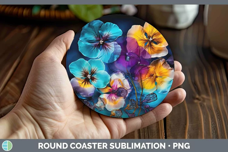 Neon Flowers Pansy Round Coaster Sublimation Coaster Designs