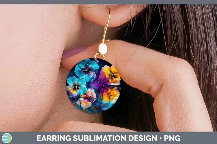 Neon Flowers Pansy Round Earrings Sublimation Earrings Desig