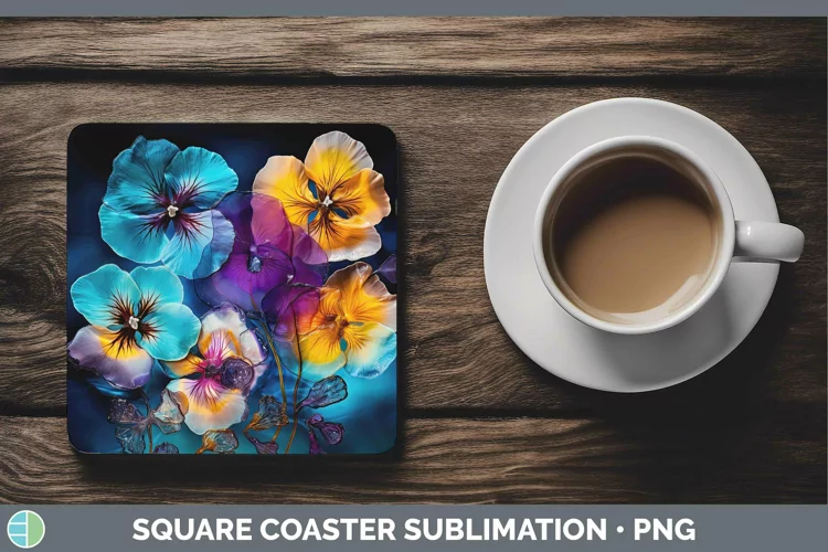 Neon Flowers Pansy Square Coaster Sublimation Coaster Design