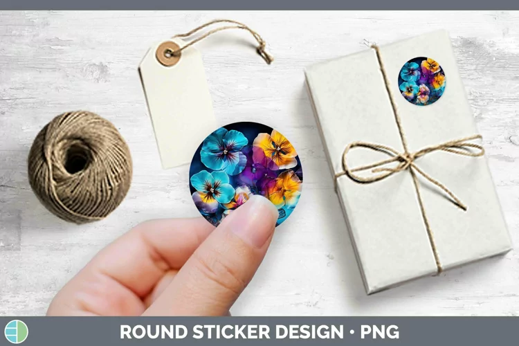 Neon Flowers Pansy Stickers | Round Labels Designs