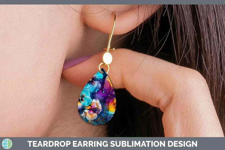 Neon Flowers Pansy Teardrop Earrings Sublimation Earrings De