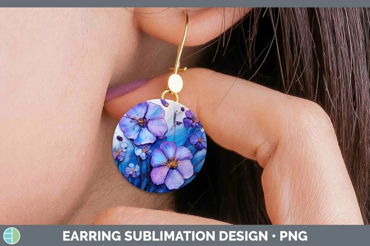 Neon Flowers Periwinkle Round Earrings Sublimation Earrings