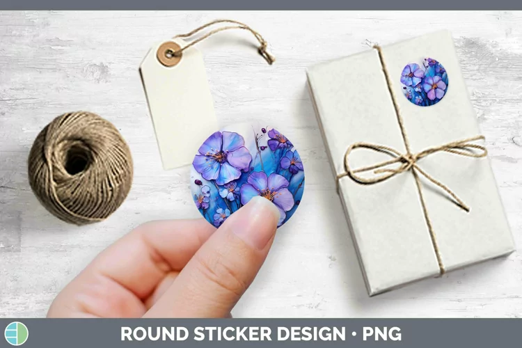 Neon Flowers Periwinkle Stickers | Round Labels Designs