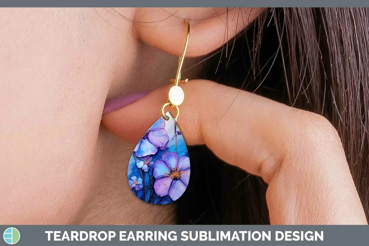 Neon Flowers Periwinkle Teardrop Earrings Sublimation Earrin