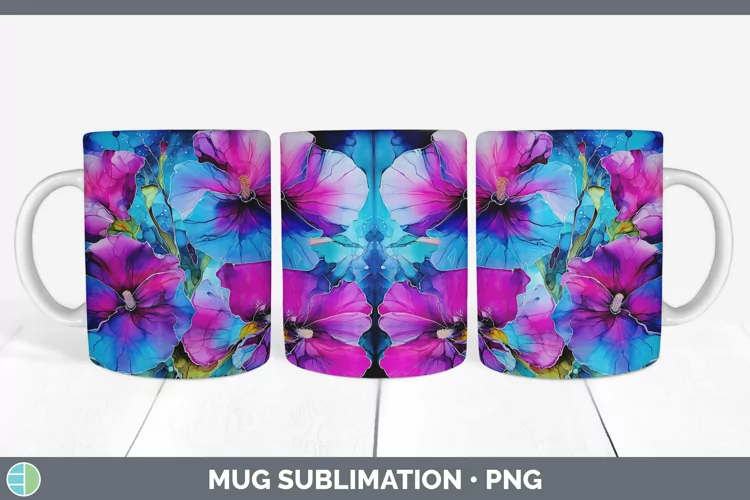 Neon Flowers Petunia Mug Wrap Sublimation Coffee Cup Designs
