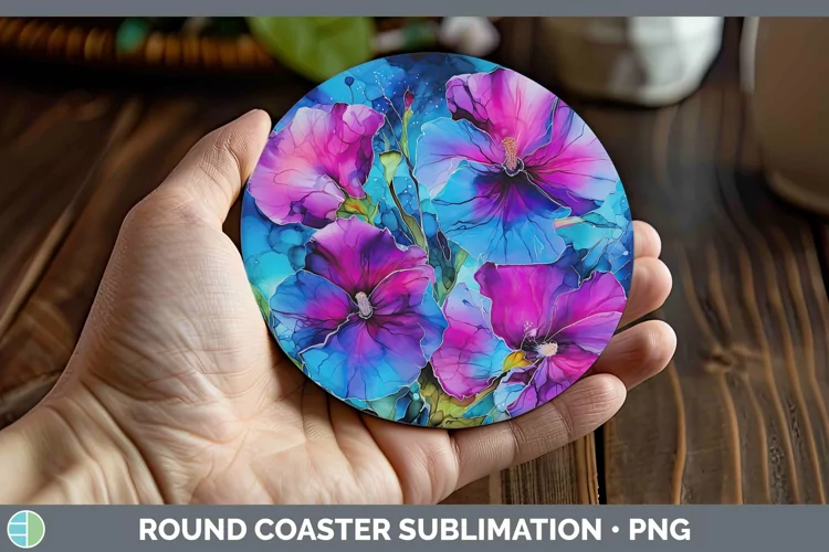 Neon Flowers Petunia Round Coaster Sublimation Coaster Desig