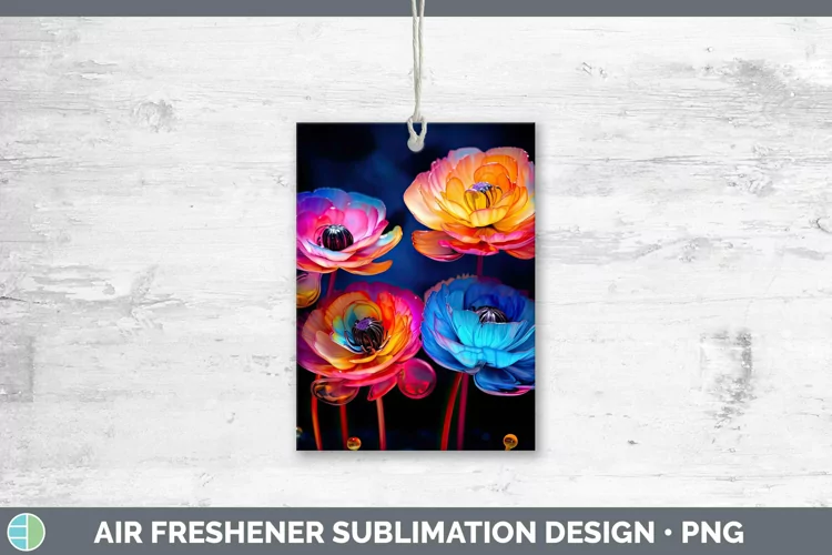 Neon Flowers Ranunculus Air Freshener Sublimation Car Freshe