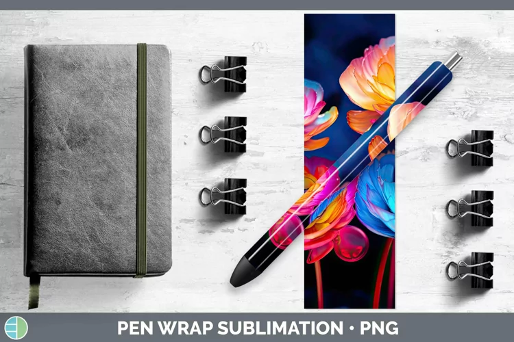 Neon Flowers Ranunculus Pen Wrap Sublimation Epoxy Pen Desig