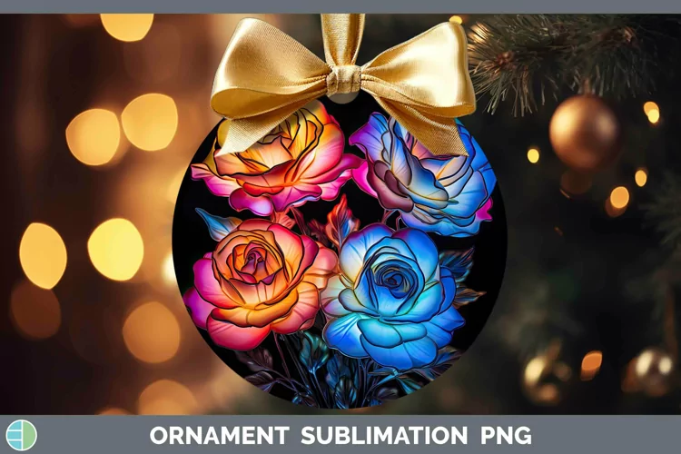 Neon Flowers Rose Ornament Sublimation Bauble Designs