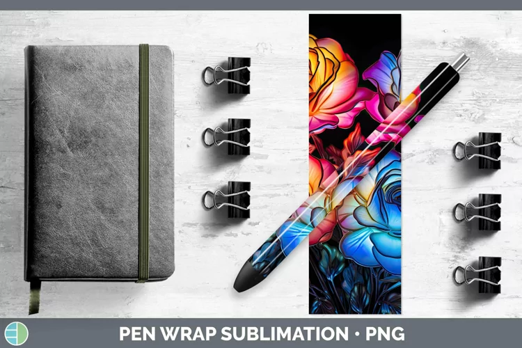 Neon Flowers Rose Pen Wrap Sublimation Epoxy Pen Designs