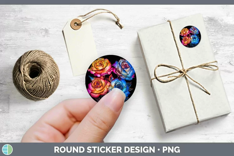 Neon Flowers Rose Stickers | Round Labels Designs