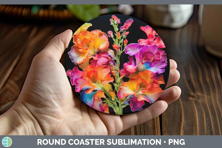 Neon Flowers Snapdragon Round Coaster Sublimation Coaster De