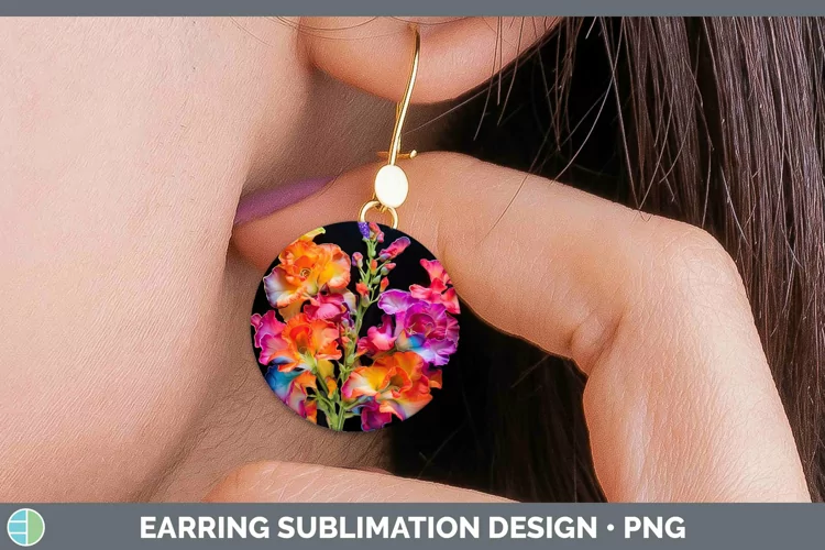 Neon Flowers Snapdragon Round Earrings Sublimation Earrings