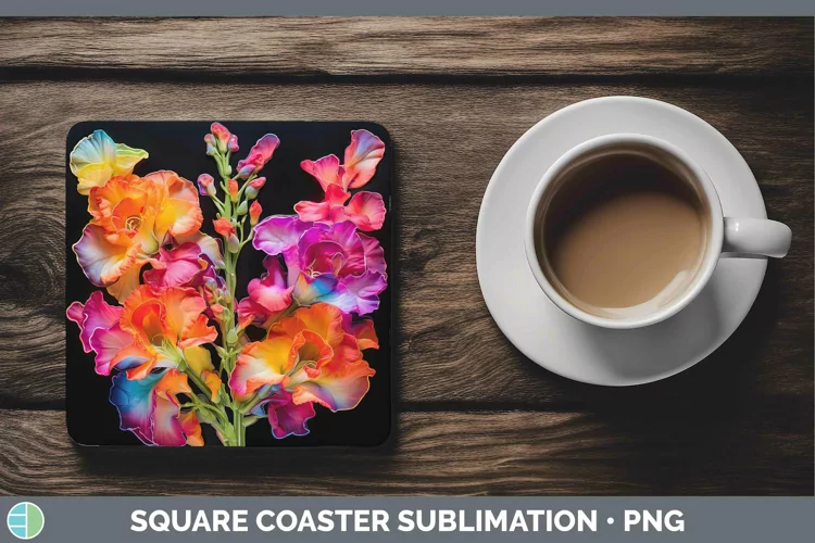 Neon Flowers Snapdragon Square Coaster Sublimation Coaster D