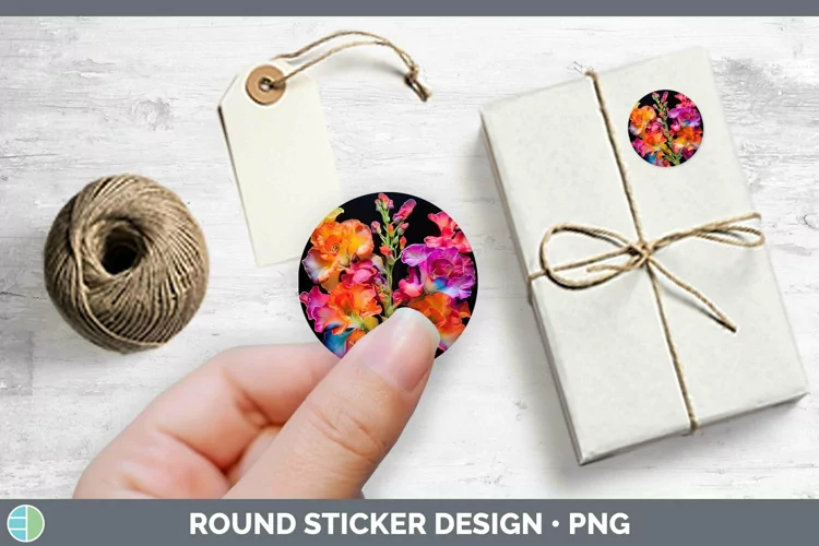 Neon Flowers Snapdragon Stickers | Round Labels Designs