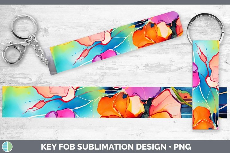 Neon Flowers Sweet Pea Key Fob Sublimation Wristlet Designs