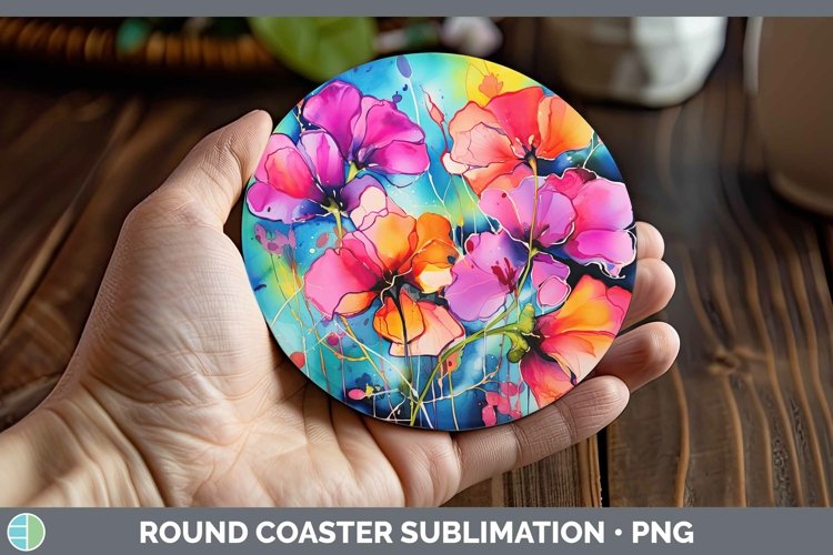 GorgeousNeon Flowers Round Coaster design.