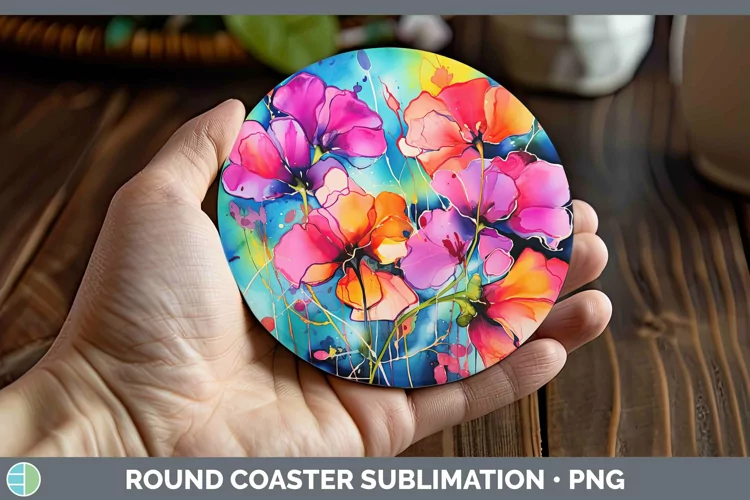 Neon Flowers Sweet Pea Round Coaster Sublimation Coaster Des