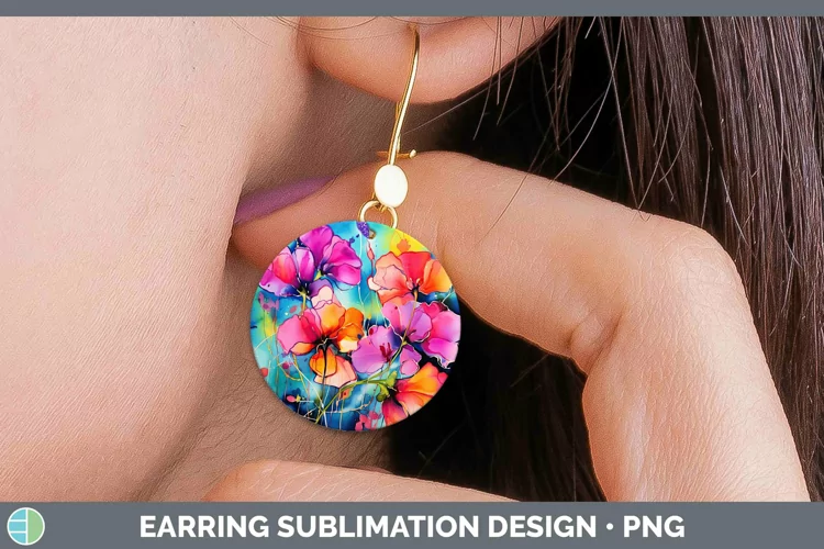 Neon Flowers Sweet Pea Round Earrings Sublimation Earrings D