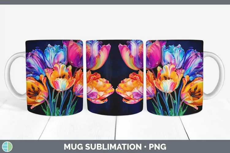 Neon Flowers Tulip Mug Wrap Sublimation Coffee Cup Designs