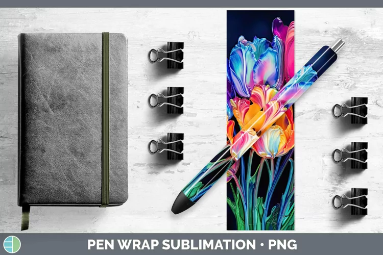 Neon Flowers Tulip Pen Wrap Sublimation Epoxy Pen Designs