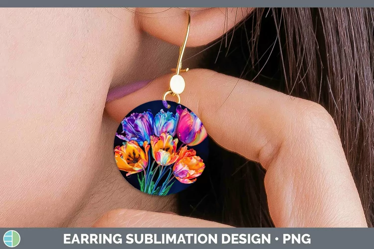 Neon Flowers Tulip Round Earrings Sublimation Earrings Desig