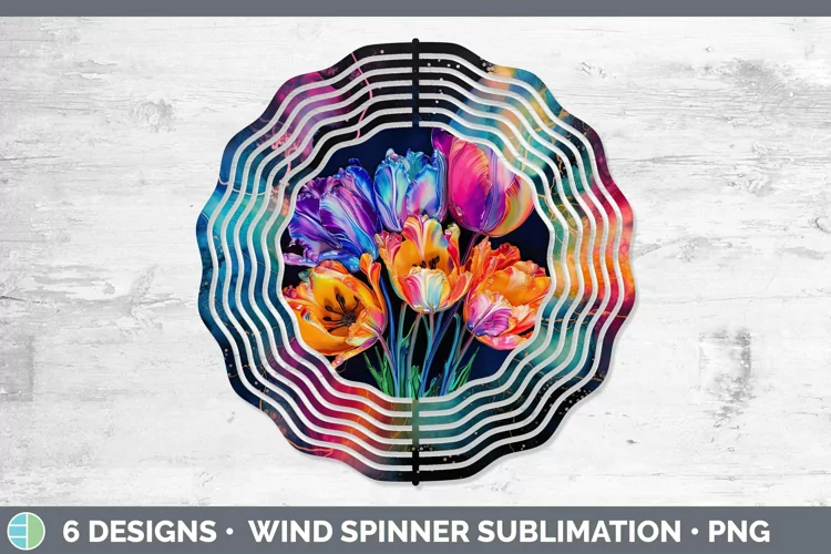 Neon Flowers Tulip Wind Spinner Sublimation Spinner Designs