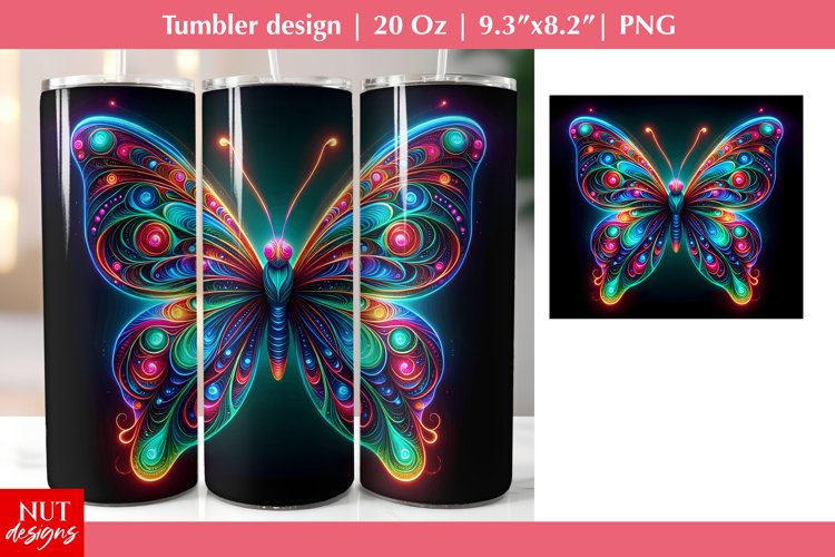 Lighting Butterfly tumbler wrap Neon tumbler 20oz