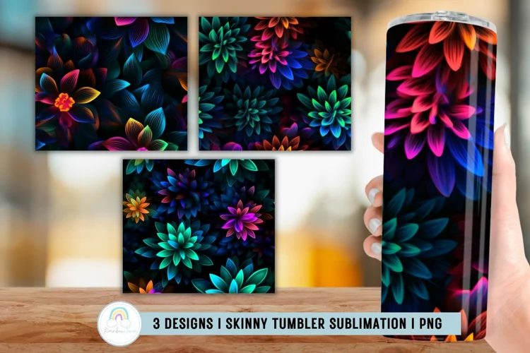 Neon Flowers Tumbler Sublimation Seamless Tumbler Wrap