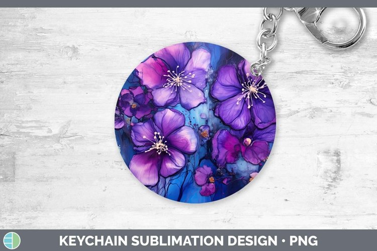 Neon Flowers Violet Keychain Sublimation Keyring Designs