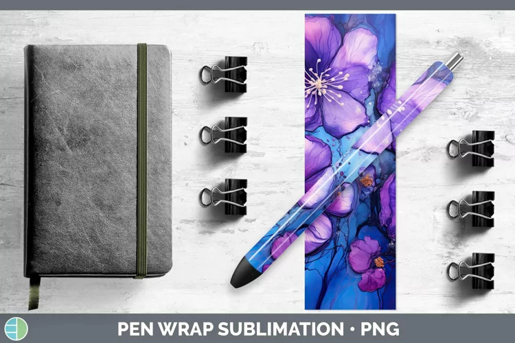 Neon Flowers Violet Pen Wrap Sublimation Epoxy Pen Designs