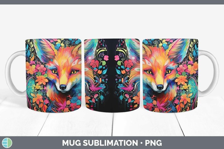 Neon Fox Mug Wrap Sublimation Coffee Cup Designs