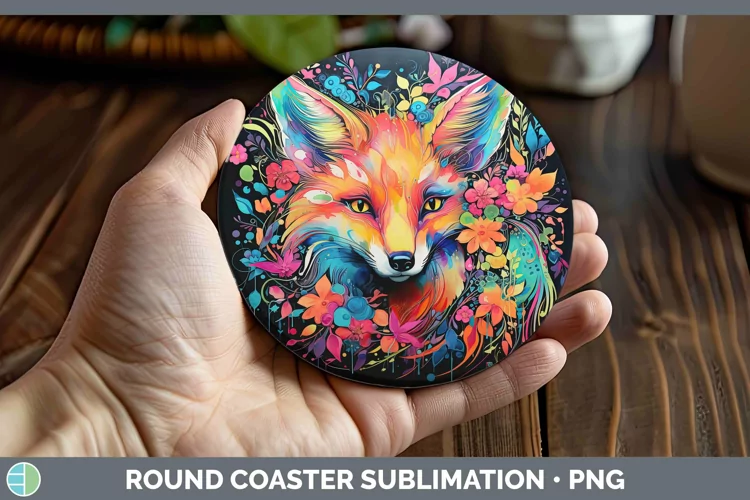 Neon Fox Round Coaster Sublimation Coaster Designs