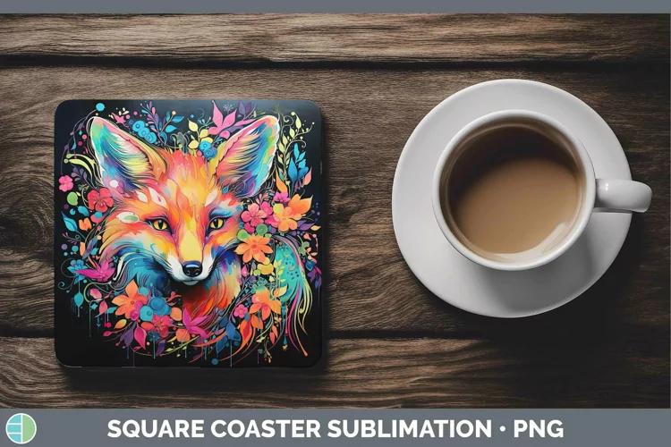 Neon Fox Square Coaster Sublimation Coaster Designs
