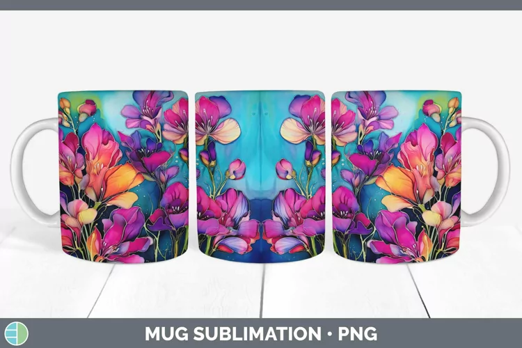 Neon Freesia Mug Wrap | Sublimation Coffee Cup Designs
