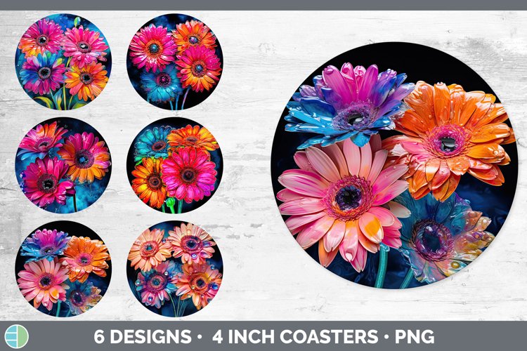 Neon Gerbera Daisy Flowers Round Coaster | Bundle Coaster De