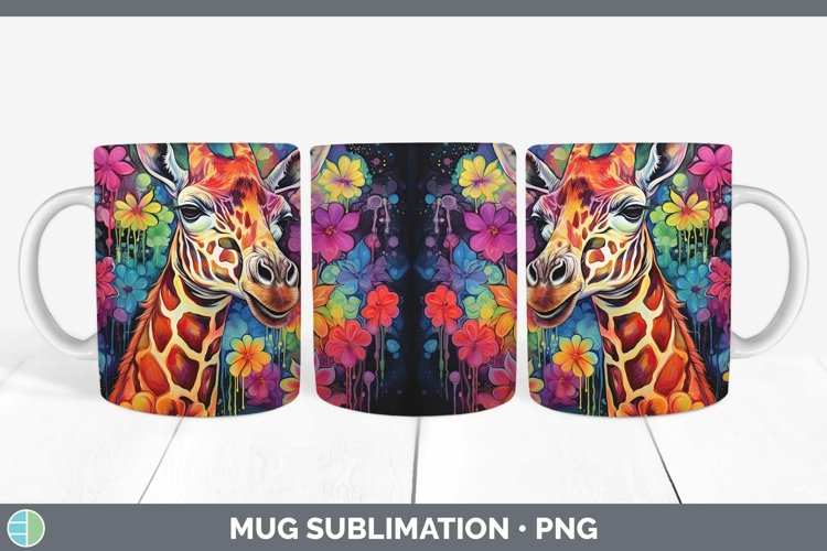 Neon Giraffe Mug Wrap Sublimation Coffee Cup Designs
