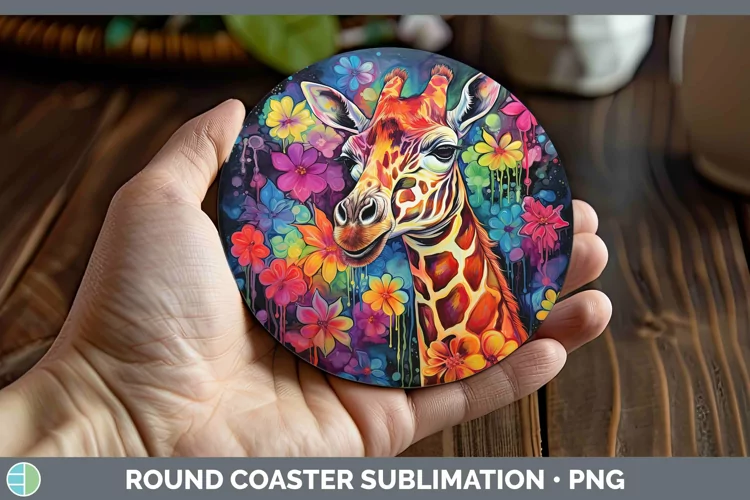 Neon Giraffe Round Coaster Sublimation Coaster Designs