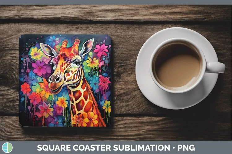 Neon Giraffe Square Coaster Sublimation Coaster Designs